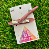Handmade Resin Hair Clip - Glitter Dusty Pink Rounded Edge Bar Hair Clip Pair!