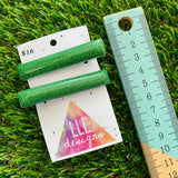 Handmade Resin Hair Clip - Glitter Green Squared Edge Bar Hair Clip Pair!