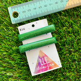 Handmade Resin Hair Clip - Glitter Green Squared Edge Bar Hair Clip Pair!