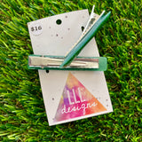 Handmade Resin Hair Clip - Glitter Green Squared Edge Bar Hair Clip Pair!