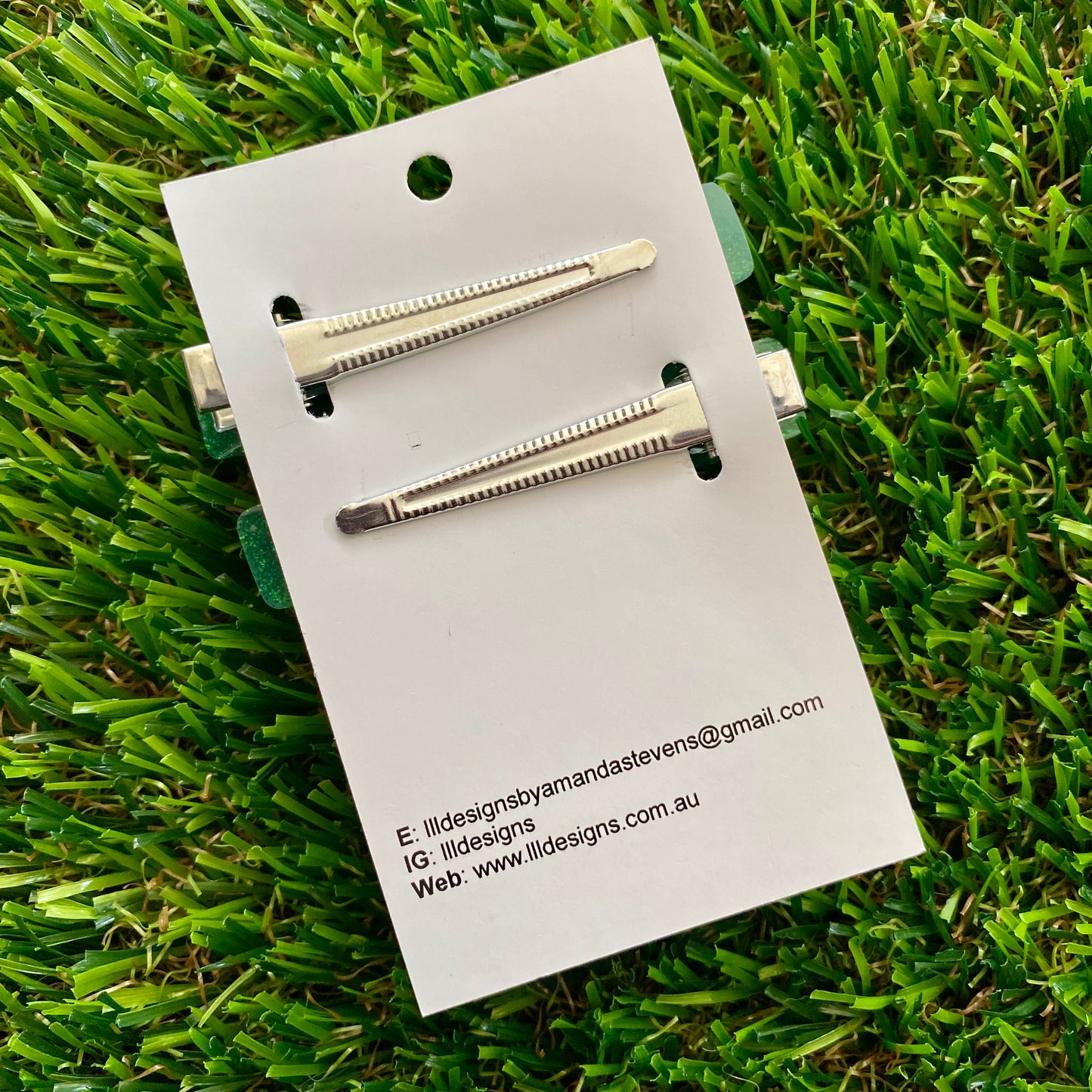 Handmade Resin Hair Clip - Glitter Green Squared Edge Bar Hair Clip Pair!