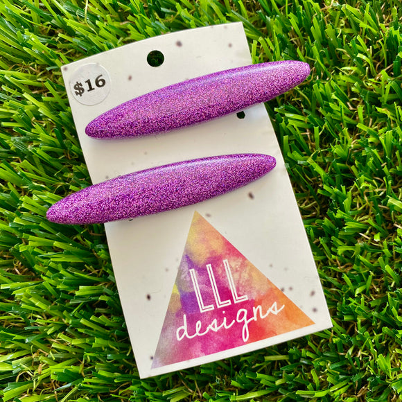 Handmade Resin Hair Clip - Glitter Purple Rounded Edge Bar Hair Clip Pair!