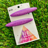 Handmade Resin Hair Clip - Glitter Purple Rounded Edge Bar Hair Clip Pair!