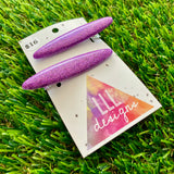 Handmade Resin Hair Clip - Glitter Purple Rounded Edge Bar Hair Clip Pair!