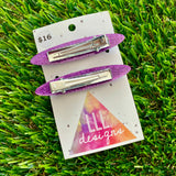 Handmade Resin Hair Clip - Glitter Purple Rounded Edge Bar Hair Clip Pair!