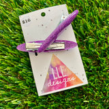 Handmade Resin Hair Clip - Glitter Purple Rounded Edge Bar Hair Clip Pair!