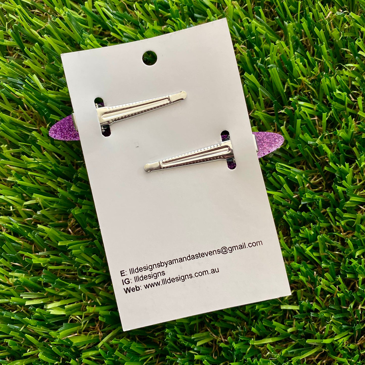 Handmade Resin Hair Clip - Glitter Purple Rounded Edge Bar Hair Clip Pair!