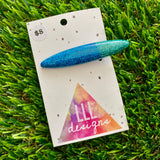 Handmade Resin Hair Clip - Glitter Two Tone Blue Rounded Edge Bar Hair Clip!
