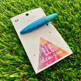 Handmade Resin Hair Clip - Glitter Two Tone Blue Rounded Edge Bar Hair Clip!