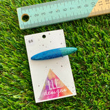 Handmade Resin Hair Clip - Glitter Two Tone Blue Rounded Edge Bar Hair Clip!