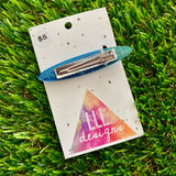 Handmade Resin Hair Clip - Glitter Two Tone Blue Rounded Edge Bar Hair Clip!