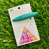 Handmade Resin Hair Clip - Glitter Teal Rounded Edge Bar Hair Clip!