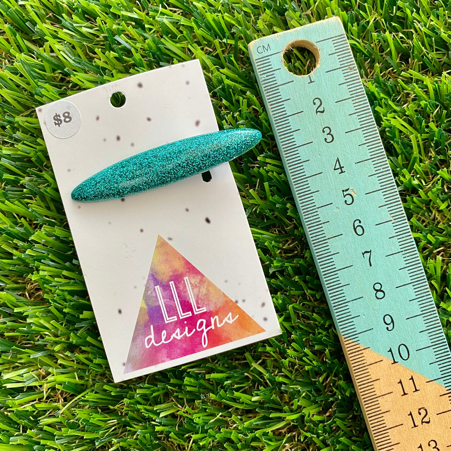 Handmade Resin Hair Clip - Glitter Teal Rounded Edge Bar Hair Clip!