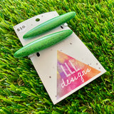 Handmade Resin Hair Clip - Glitter Green Rounded Edge Bar Hair Clip Pair!