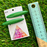 Handmade Resin Hair Clip - Glitter Green Rounded Edge Bar Hair Clip Pair!