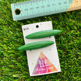 Handmade Resin Hair Clip - Glitter Green Rounded Edge Bar Hair Clip Pair!