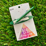 Handmade Resin Hair Clip - Glitter Green Rounded Edge Bar Hair Clip Pair!