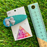 Handmade Resin Hair Clip - Glitter Two Tone Blue Hair Clip Featuring a Glitter Silver Bow!