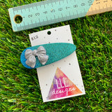 Handmade Resin Hair Clip - Glitter Two Tone Blue Hair Clip Featuring a Glitter Silver Bow!