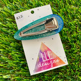 Handmade Resin Hair Clip - Glitter Two Tone Blue Hair Clip Featuring a Glitter Silver Bow!