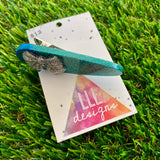 Handmade Resin Hair Clip - Glitter Two Tone Blue Hair Clip Featuring a Glitter Silver Bow!