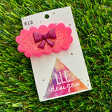 Handmade Resin Hair Clip - Neon Glitter Pink Puffy Cloud Hair Clip Featuring a Pink Bow!