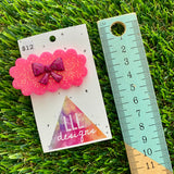 Handmade Resin Hair Clip - Neon Glitter Pink Puffy Cloud Hair Clip Featuring a Pink Bow!