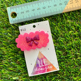 Handmade Resin Hair Clip - Neon Glitter Pink Puffy Cloud Hair Clip Featuring a Pink Bow!