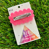 Handmade Resin Hair Clip - Neon Glitter Pink Puffy Cloud Hair Clip Featuring a Pink Bow!
