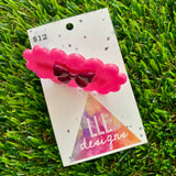 Handmade Resin Hair Clip - Neon Glitter Pink Puffy Cloud Hair Clip Featuring a Pink Bow!