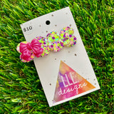 Handmade Resin Hair Clip - Yellow, Pink, Violet Glitter Bubble Hair Clip Featuring a Pink Bow!