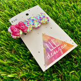 Handmade Resin Hair Clip - Yellow, Pink, Violet Glitter Bubble Hair Clip Featuring a Pink Bow!