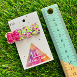 Handmade Resin Hair Clip - Yellow, Pink, Violet Glitter Bubble Hair Clip Featuring a Pink Bow!