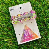 Handmade Resin Hair Clip - Yellow, Pink, Violet Glitter Bubble Hair Clip Featuring a Pink Bow!