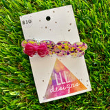Handmade Resin Hair Clip - Yellow, Pink, Violet Glitter Bubble Hair Clip Featuring a Pink Bow!