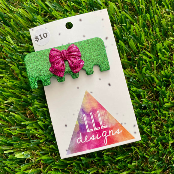 Handmade Resin Hair Clip - Glitter Green Comb Hair Clip Featuring a Pink Bow!