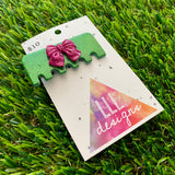 Handmade Resin Hair Clip - Glitter Green Comb Hair Clip Featuring a Pink Bow!