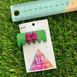 Handmade Resin Hair Clip - Glitter Green Comb Hair Clip Featuring a Pink Bow!