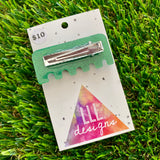 Handmade Resin Hair Clip - Glitter Green Comb Hair Clip Featuring a Pink Bow!