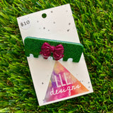 Handmade Resin Hair Clip - Glitter Green Comb Hair Clip Featuring a Pink Bow!