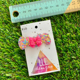 Handmade Resin Hair Clip - Rainbow Confetti Bubbles and Bows Hair Clip Featuring a Neon Glitter Pink Bow!