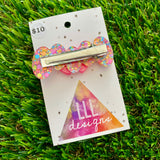 Handmade Resin Hair Clip - Rainbow Confetti Bubbles and Bows Hair Clip Featuring a Neon Glitter Pink Bow!