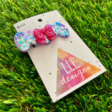 Handmade Resin Hair Clip - Purple Multi Confetti Bubbles and Bows Hair Clip Featuring a Pink Bow!