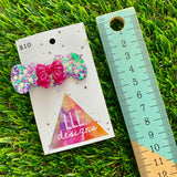 Handmade Resin Hair Clip - Purple Multi Confetti Bubbles and Bows Hair Clip Featuring a Pink Bow!