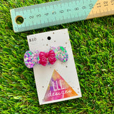 Handmade Resin Hair Clip - Purple Multi Confetti Bubbles and Bows Hair Clip Featuring a Pink Bow!
