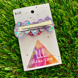 Handmade Resin Hair Clip - Purple Multi Confetti Bubbles and Bows Hair Clip Featuring a Pink Bow!