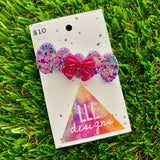 Handmade Resin Hair Clip - Purple Multi Confetti Bubbles and Bows Hair Clip Featuring a Pink Bow!