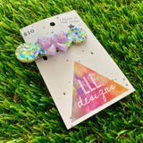 Handmade Resin Hair Clip - Yellow/Green Blue Lavender Glitter Bubble Hair Clip Featuring a Lavender Glow In Dark Bow!