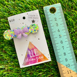 Handmade Resin Hair Clip - Yellow/Green Blue Lavender Glitter Bubble Hair Clip Featuring a Lavender Glow In Dark Bow!