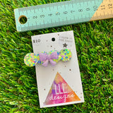 Handmade Resin Hair Clip - Yellow/Green Blue Lavender Glitter Bubble Hair Clip Featuring a Lavender Glow In Dark Bow!